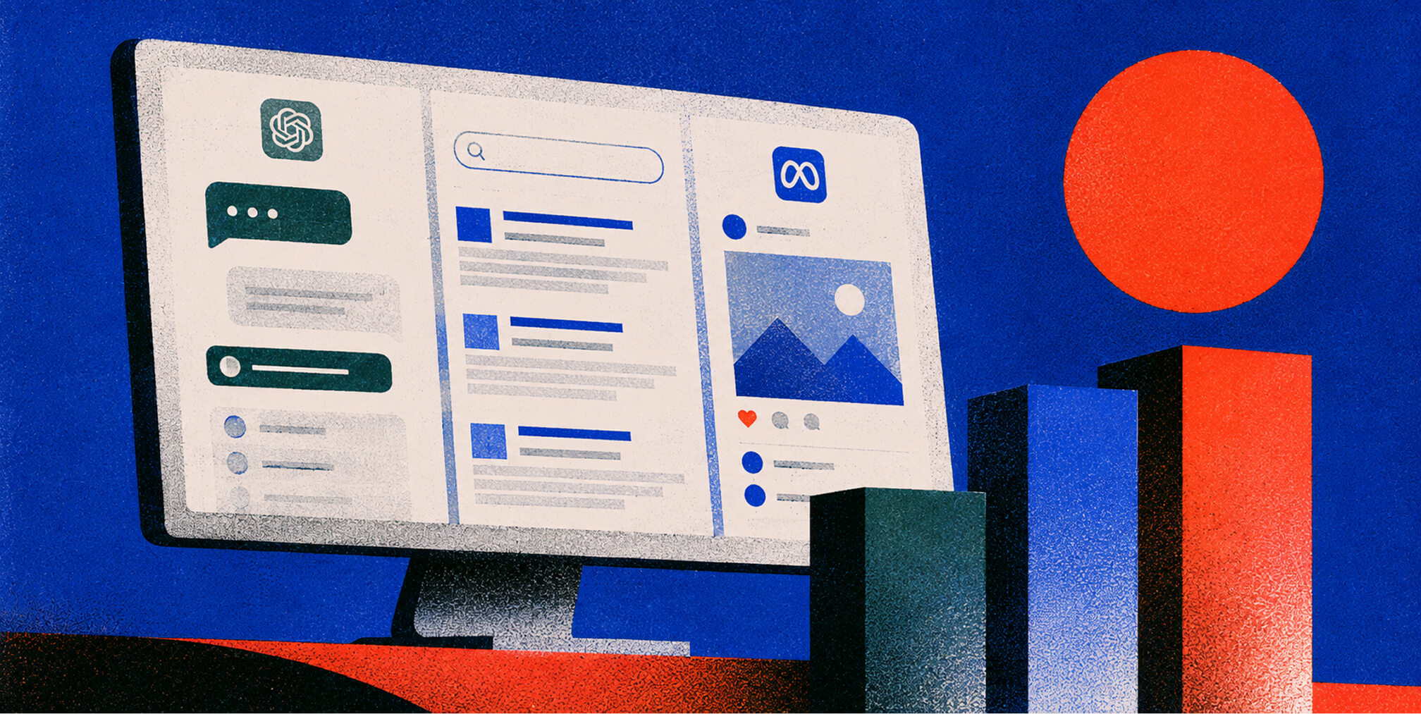 Advertising dashboard comparing conversational, search, and social media campaign channels.