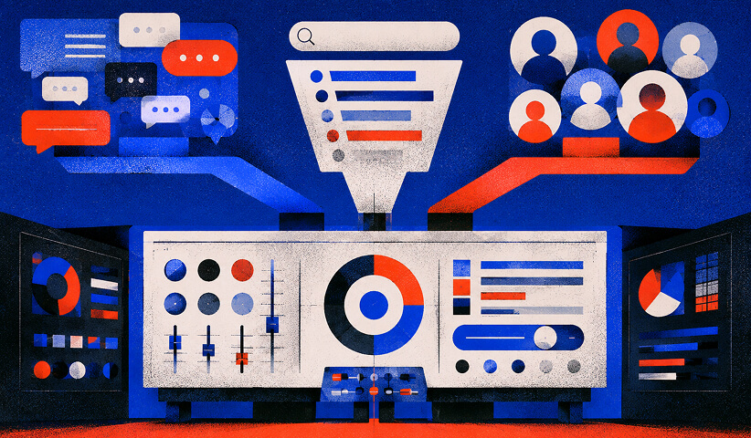 Conversational, keyword, and audience signals feeding three advertising targeting systems.