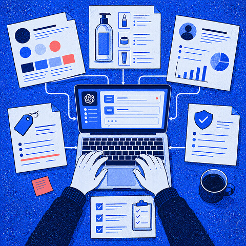 Brand, product, audience, and campaign information feeding into an AI advertising workflow.