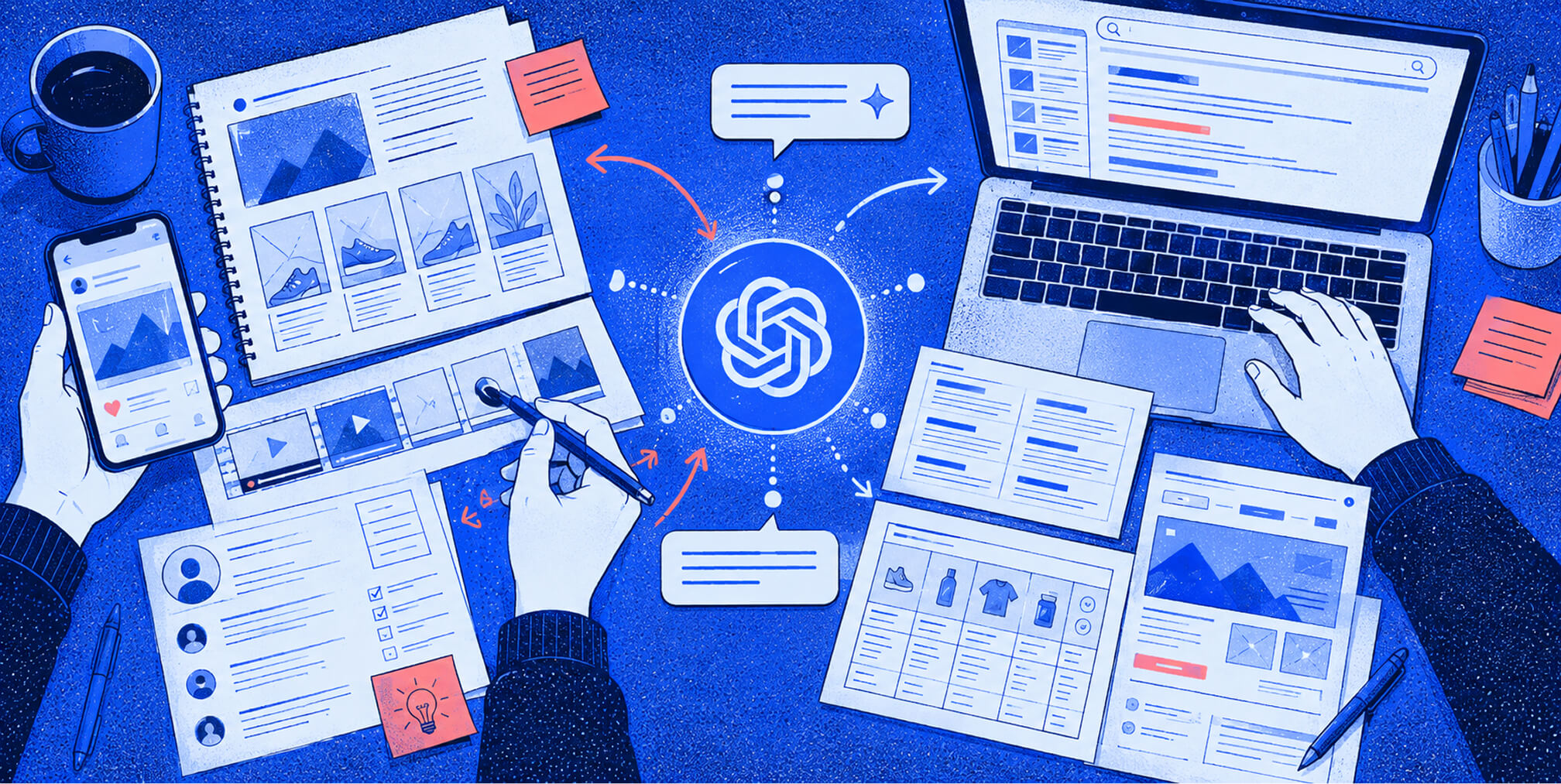 AI-assisted Meta creative and Google Search ad workflows developed side by side for different platform needs.