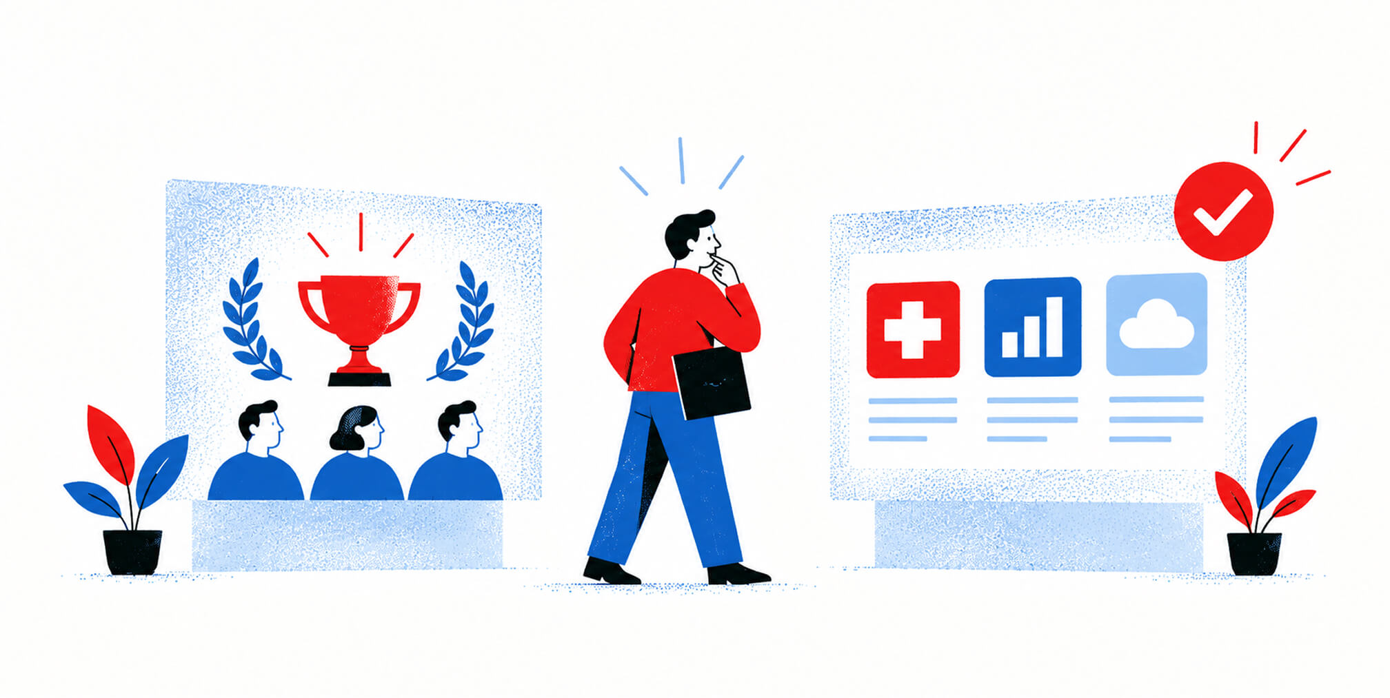 Business professional comparing an award-winning agency with a digital services platform featuring healthcare, analytics, and cloud capabilities.