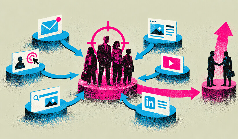 Multichannel B2B marketing strategy directing email, search, content, video, and LinkedIn audiences toward qualified prospects and sales growth.