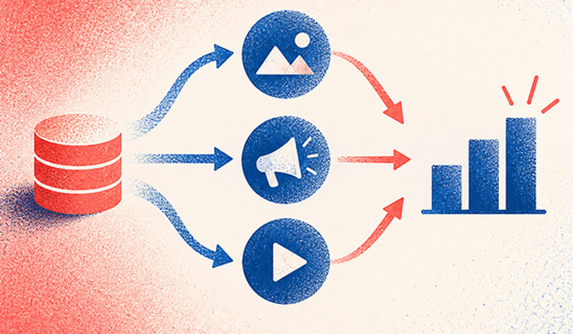 Startup content distribution system turning audience data into visual content, promotion, and video channels that contribute to growth.