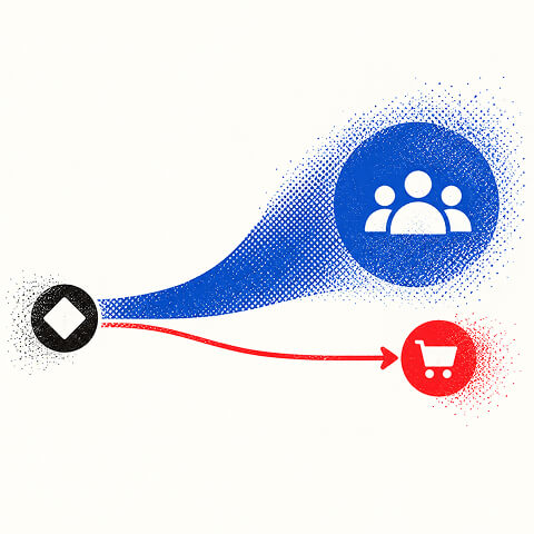 Two paths show the difference between long-term brand awareness and direct-response marketing.