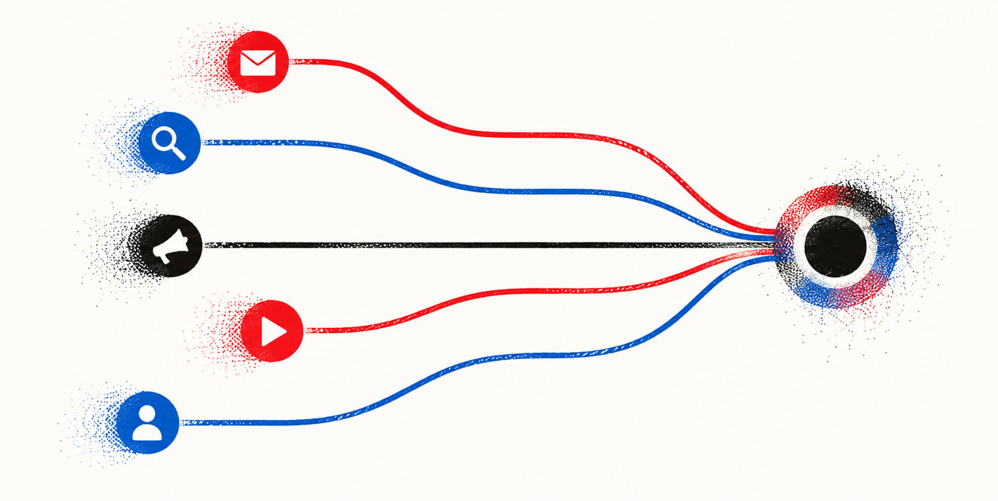 Marketing channels follow different timelines before converging into one shared attribution system.