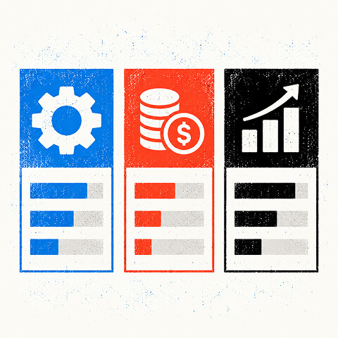 Marketing agency comparison illustration evaluating capabilities, investment, and growth performance across three criteria.