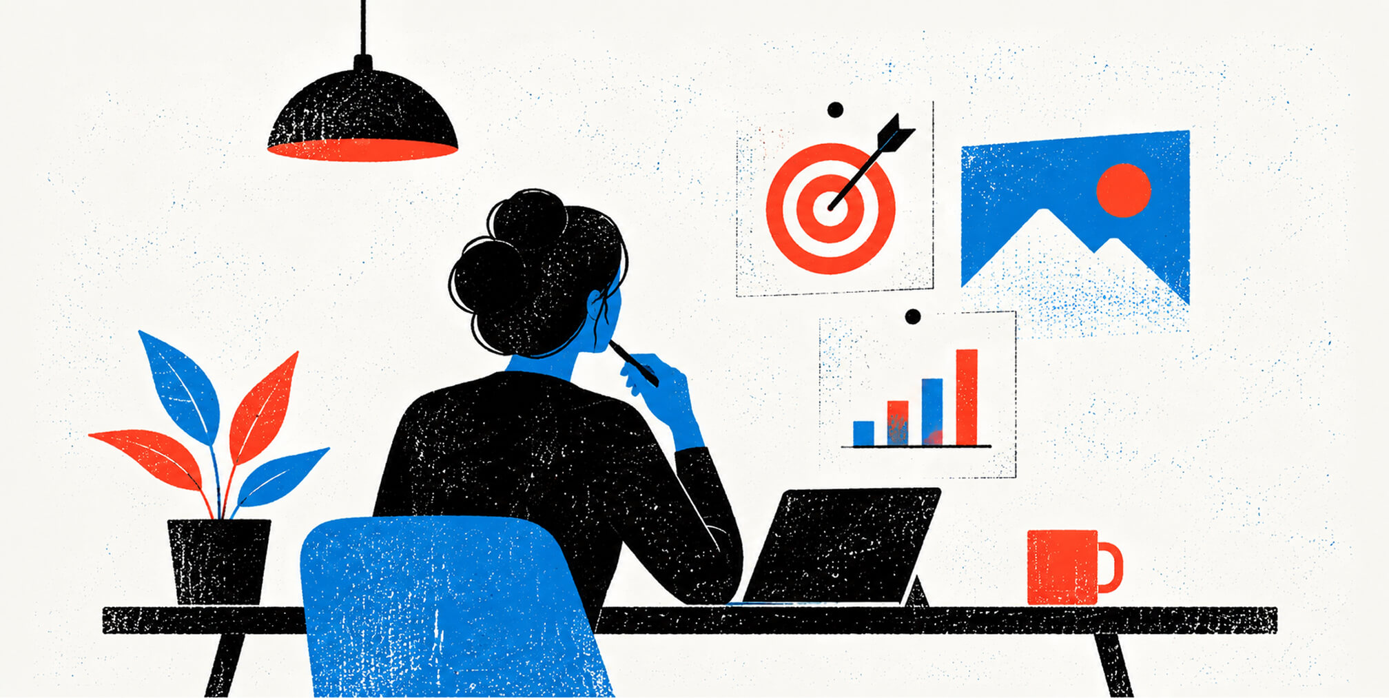 Marketing professional developing a strategy using audience targeting, creative content, and performance data.