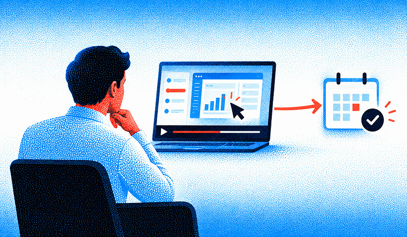 A mid-funnel product demo guides an evaluator toward a trial or sales conversation.