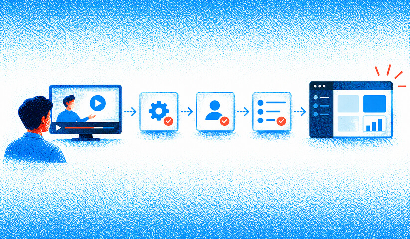 An onboarding video guides a new SaaS customer through setup and into active product use.