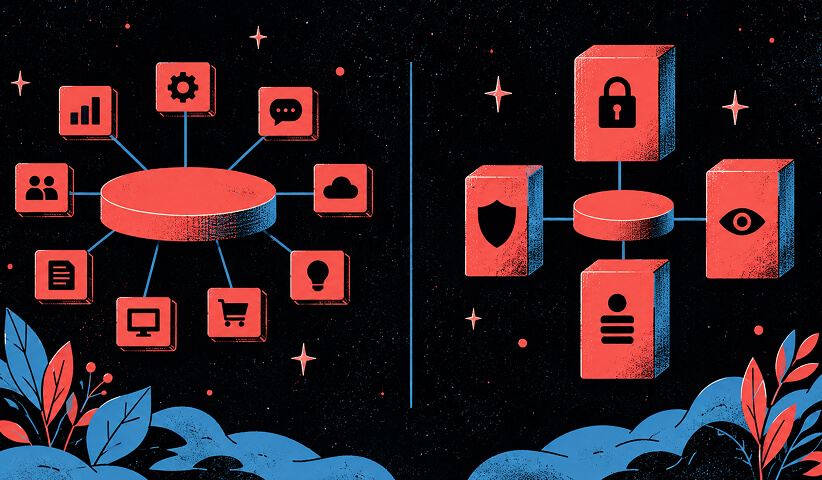 Comparison of a broad enterprise technology ecosystem with a focused privacy and data protection platform.