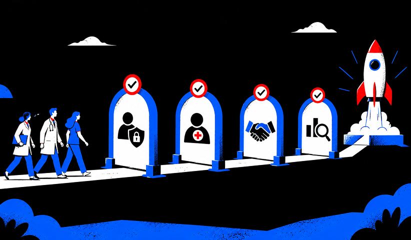 A healthcare marketing campaign passes four compliance checks before launch.