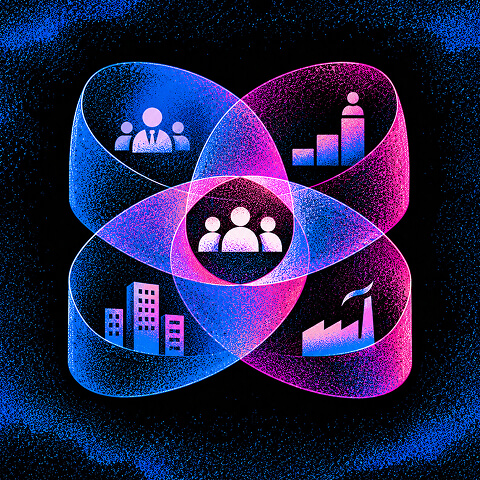 Four targeting layers combine to define a focused LinkedIn audience for a B2B campaign.