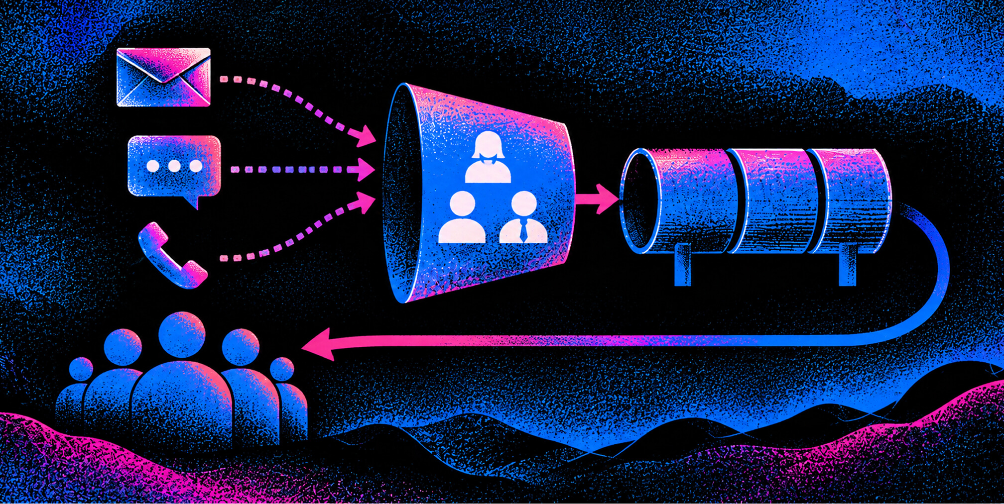 Role-specific LinkedIn ads reach three members of a B2B buying committee before pipeline data feeds back into future audience targeting.