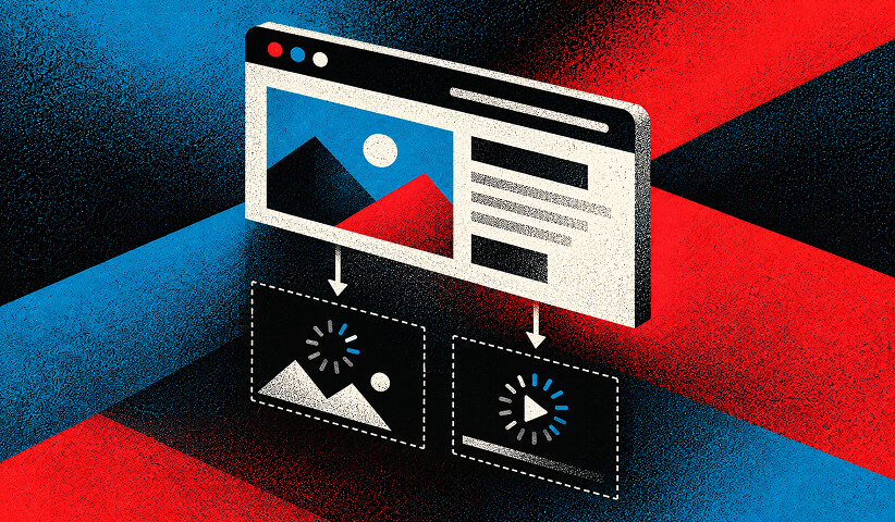 Webpage loading illustration showing visual content and video elements loading separately to improve website performance.