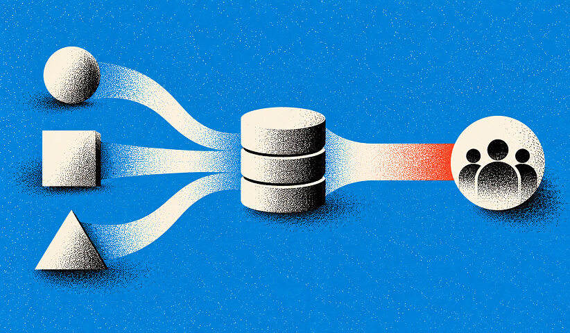Multiple brand and customer data streams flowing into a central database and connecting to an audience.