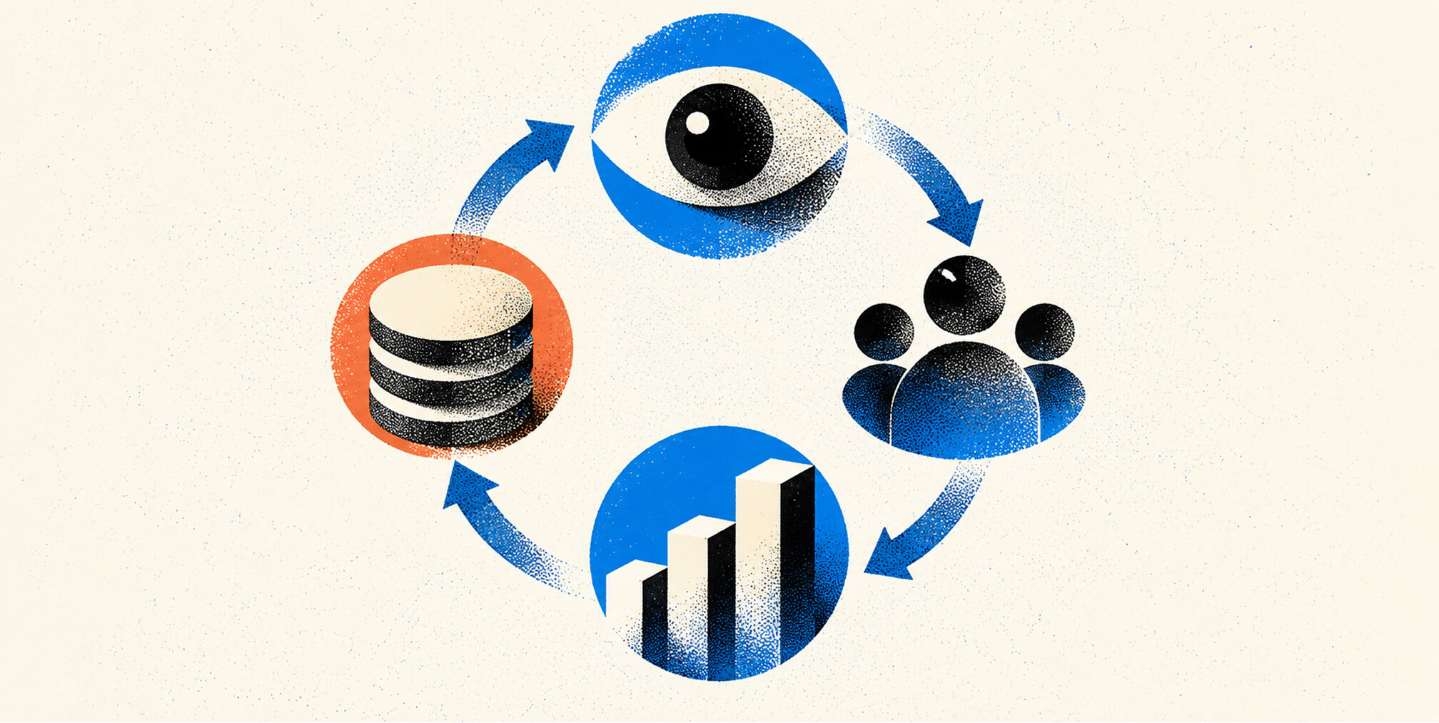 Performance branding cycle connecting audience insights, customer engagement, growth metrics, and data through a continuous feedback loop.