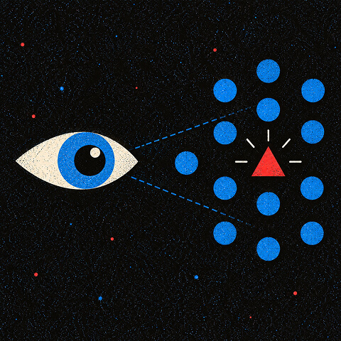 Eye focusing on a highlighted point within a larger audience, representing identifying valuable insights and opportunities.