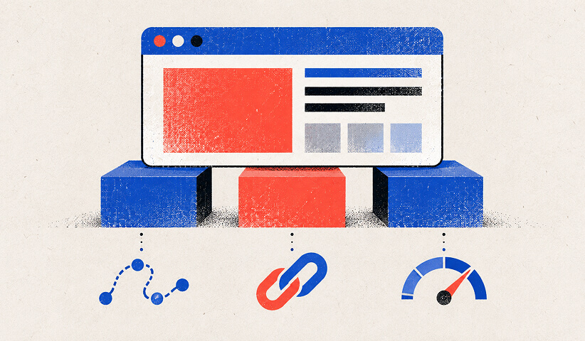 Website supported by technical performance, link building, and optimization elements, representing the core foundations of SaaS SEO.