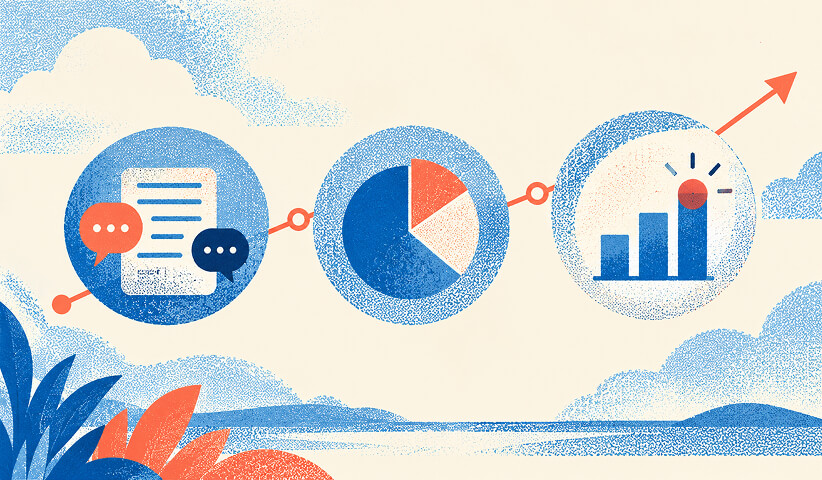 Campaign messaging, analytics, and growth icons connected in sequence, representing the relationship between paid media engagement and performance.