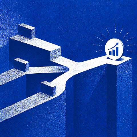 Multiple pathways converging toward an upward growth chart, representing paid media channels working toward a shared business goal.