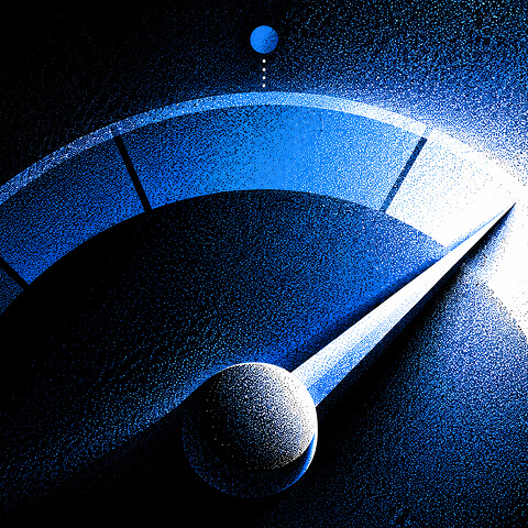 Performance gauge with the needle pointing toward the highest range, representing website speed and technical SEO performance.