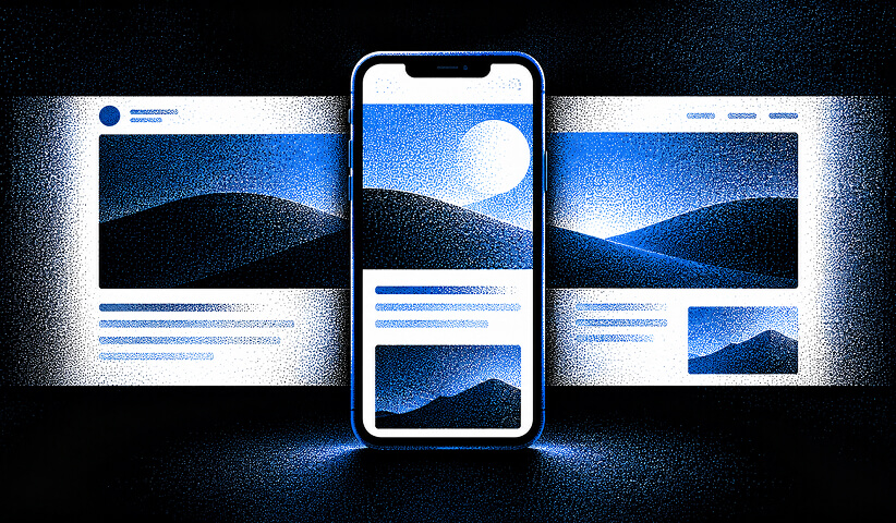 Mobile phone displaying a responsive webpage in front of a desktop website, representing mobile-friendly and responsive web design for SEO.