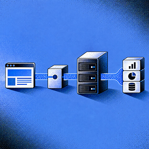 Website data flowing through a server into analytics and database icons, representing server-side data processing and measurement.