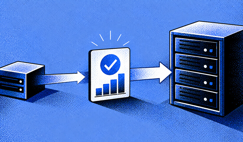 ata moving between servers through a verified analytics checkpoint, representing accurate server-to-server tracking and event validation.