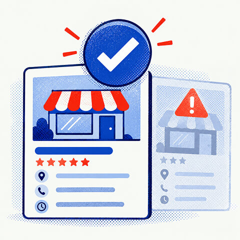 Business profile verification check representing ownership and profile status review.