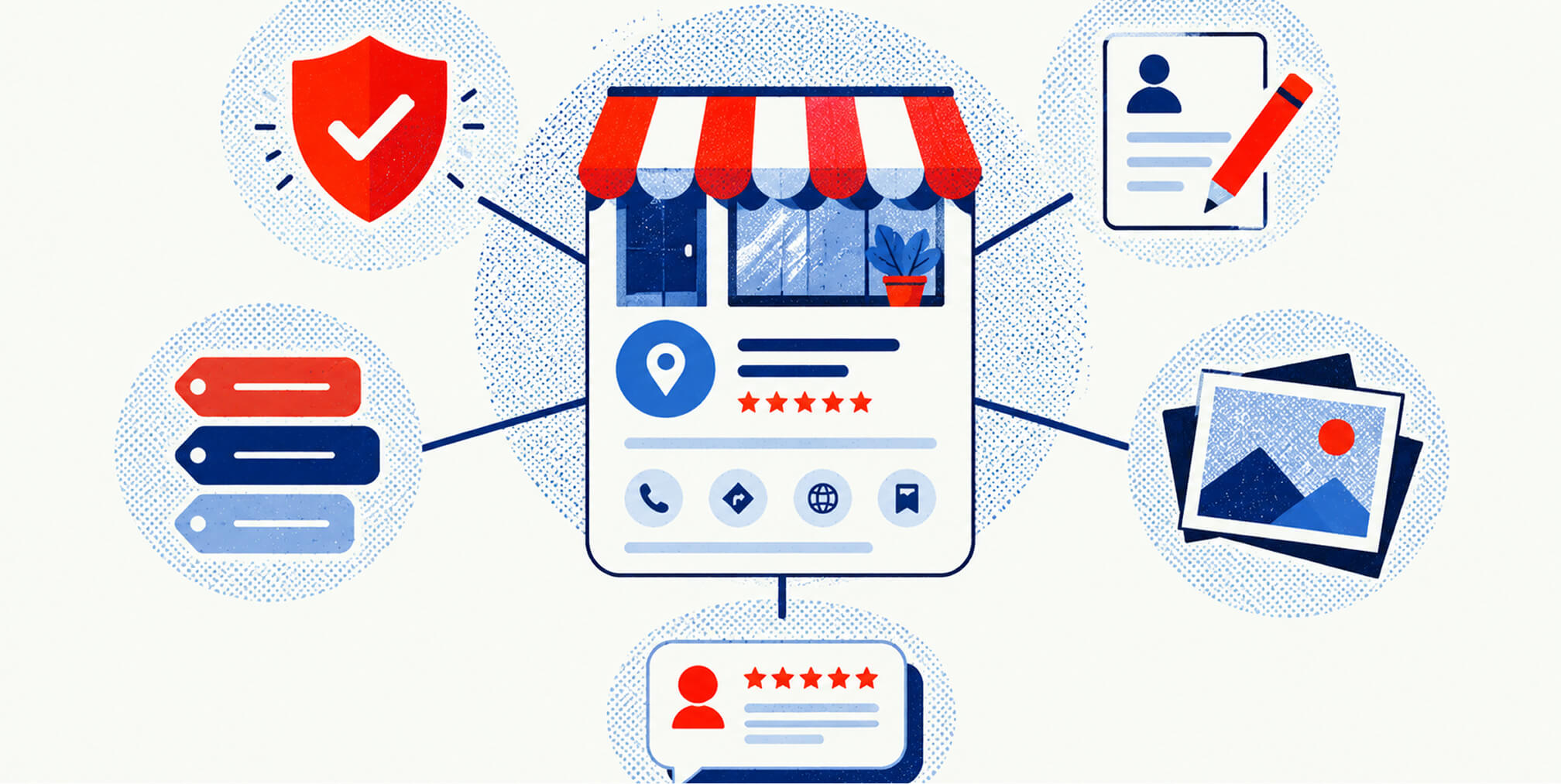 Five Google Business Profile actions leading a small business toward stronger local visibility.