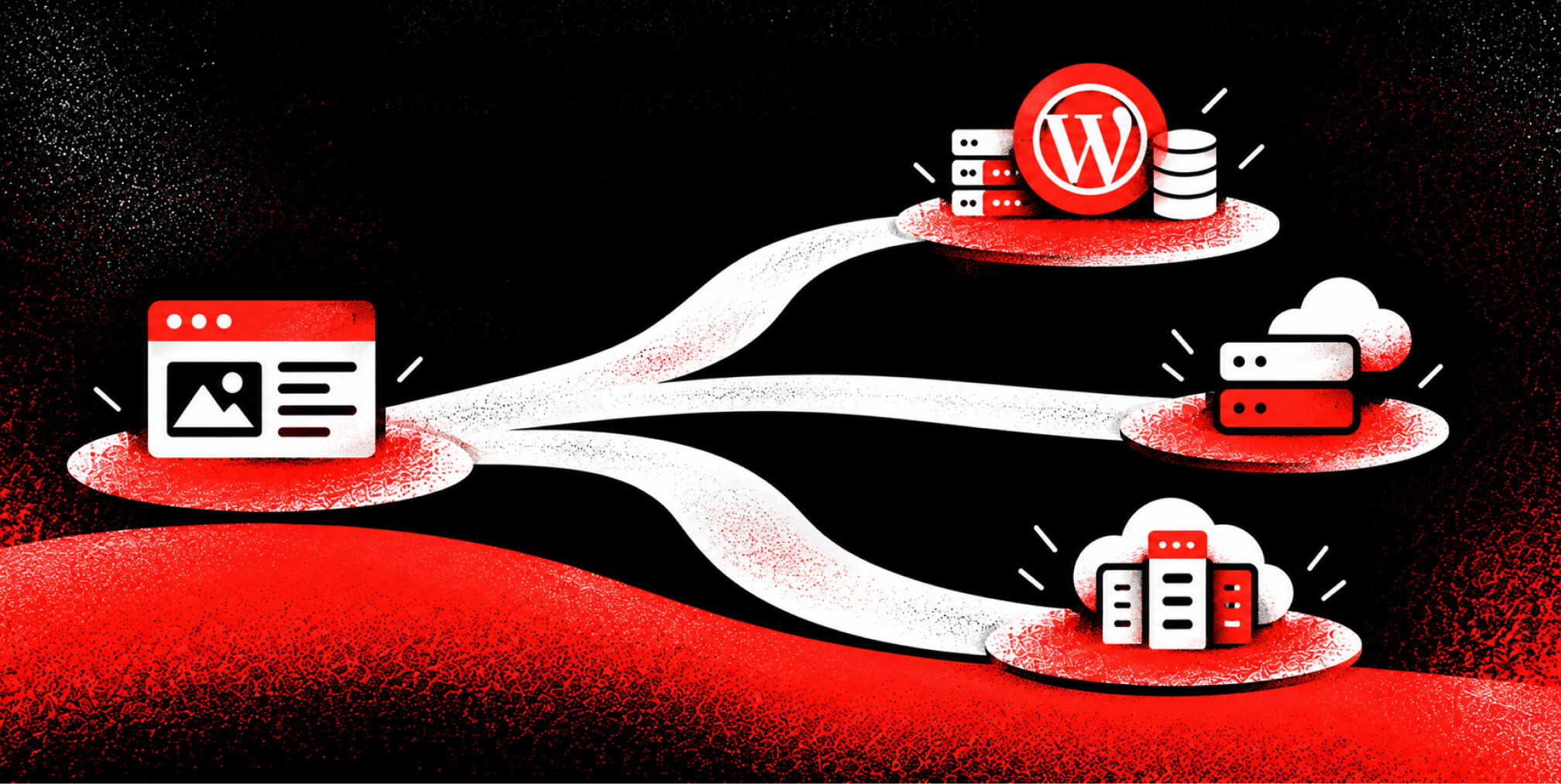 Three website strategy paths showing whether to maintain WordPress, simplify the setup, or migrate platforms.