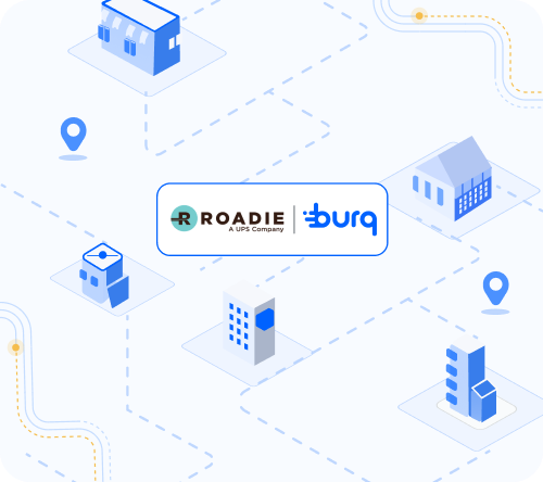 Burq and Roadie logos announcing partnership