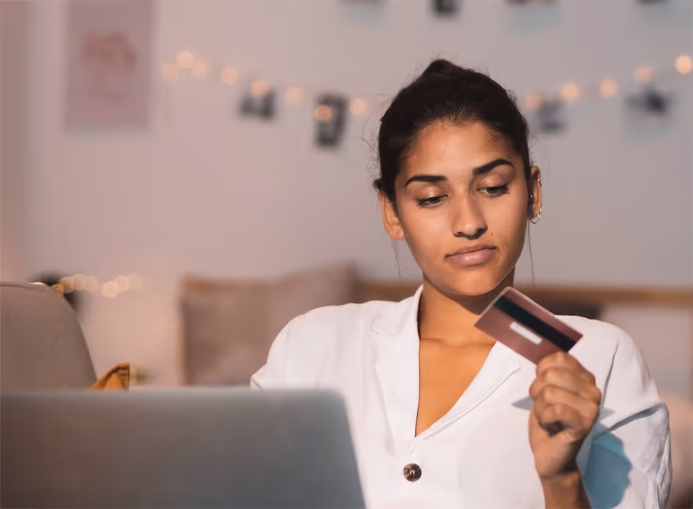 Customer managing her policy from her phone at home