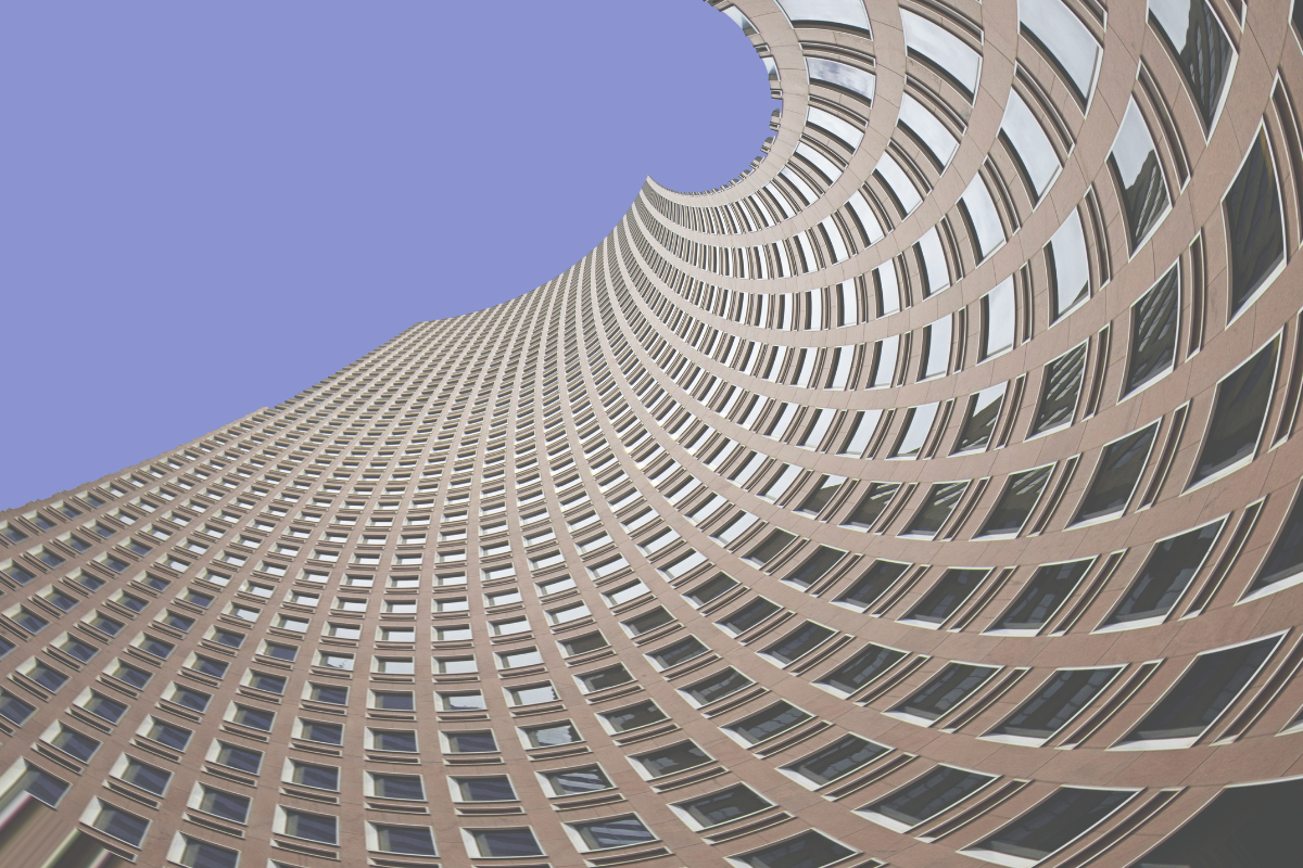 Curved lattice tower seen from below, representing the layers of cost beneath a discretionary management fee