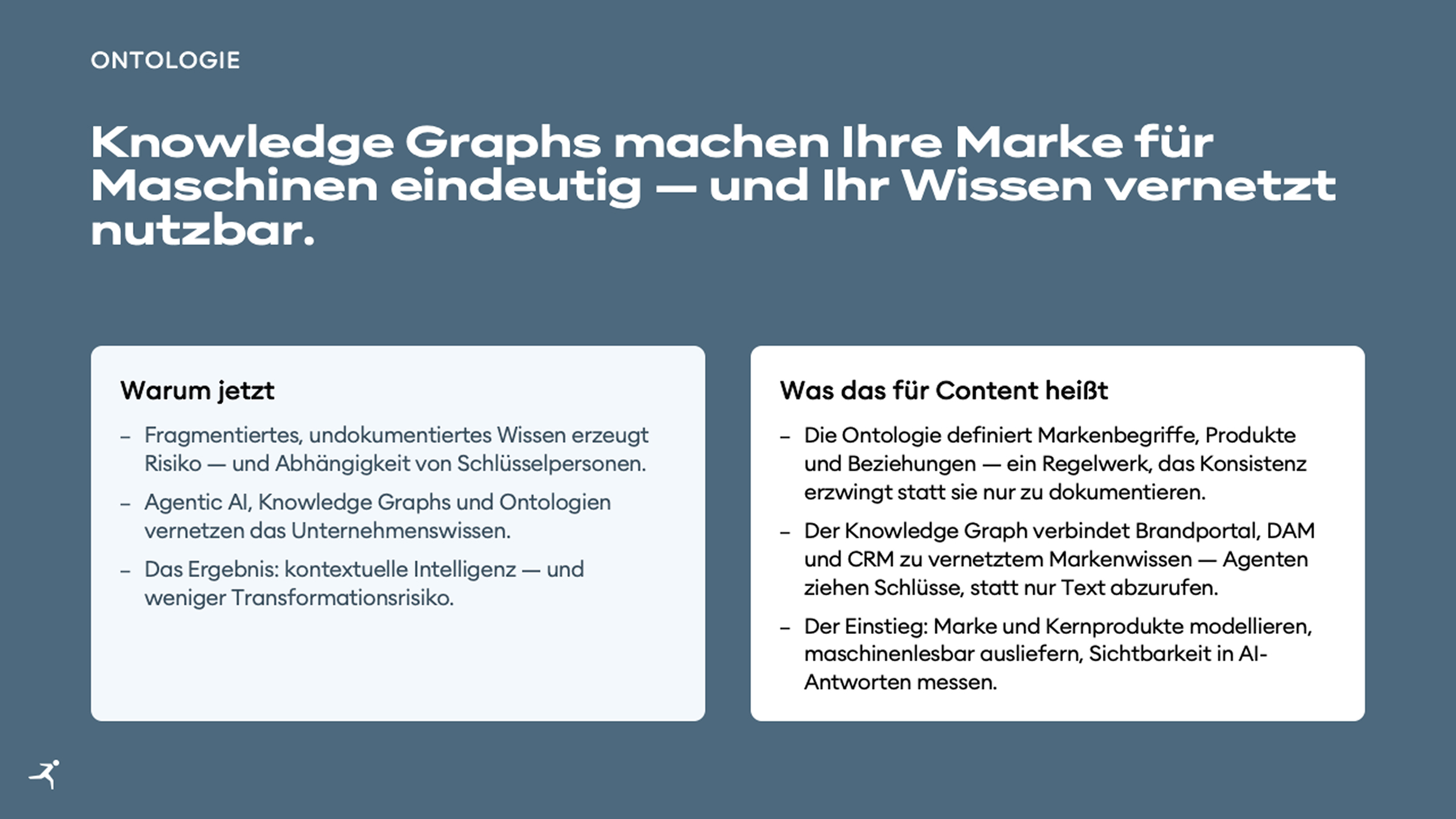 Texttafel erklärt, wie Knowledge Graphs Marken für Maschinen eindeutig machen und Wissen nutzbar vernetzen mit Gründen und Content-Bedeutung in drei Punkten.