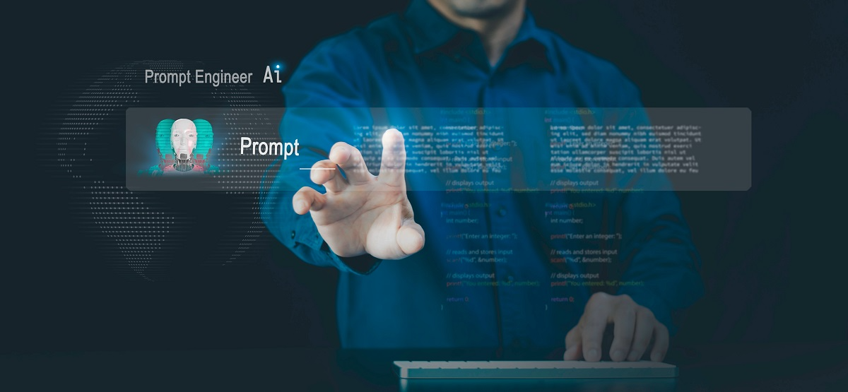 Person interacting with an AI prompt interface, illustrating how user input influences large language model behavior.