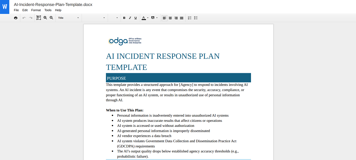 AI Incident Response Plan Template