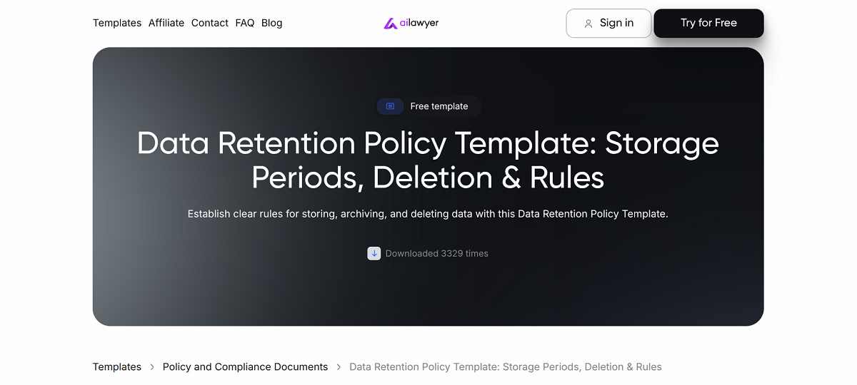 AI Data Retention Policy Template