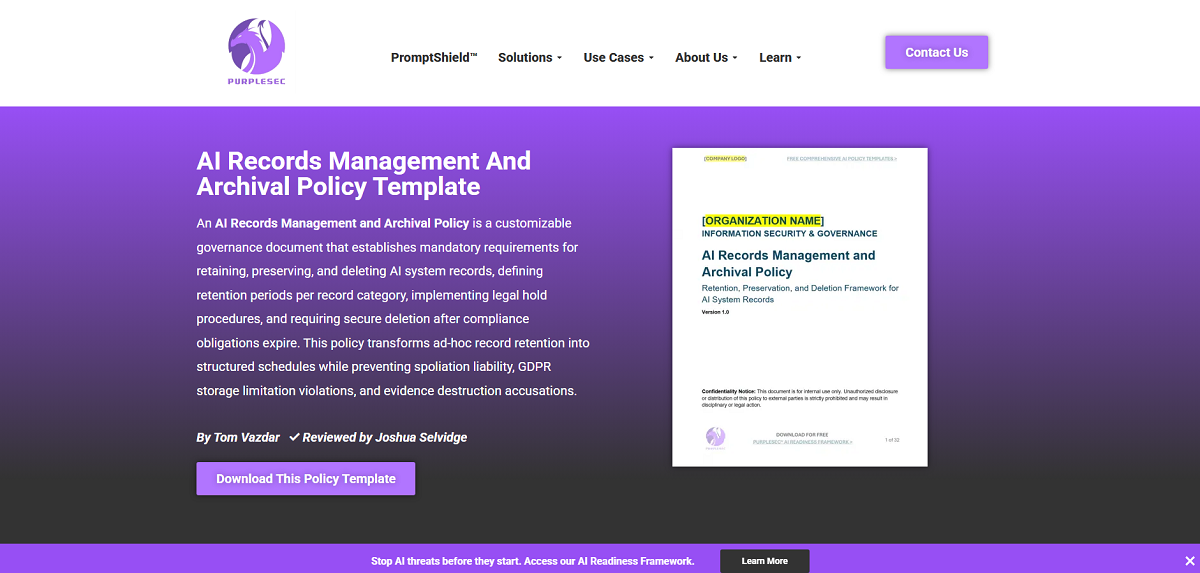 AI Records Management And Archival Policy Template