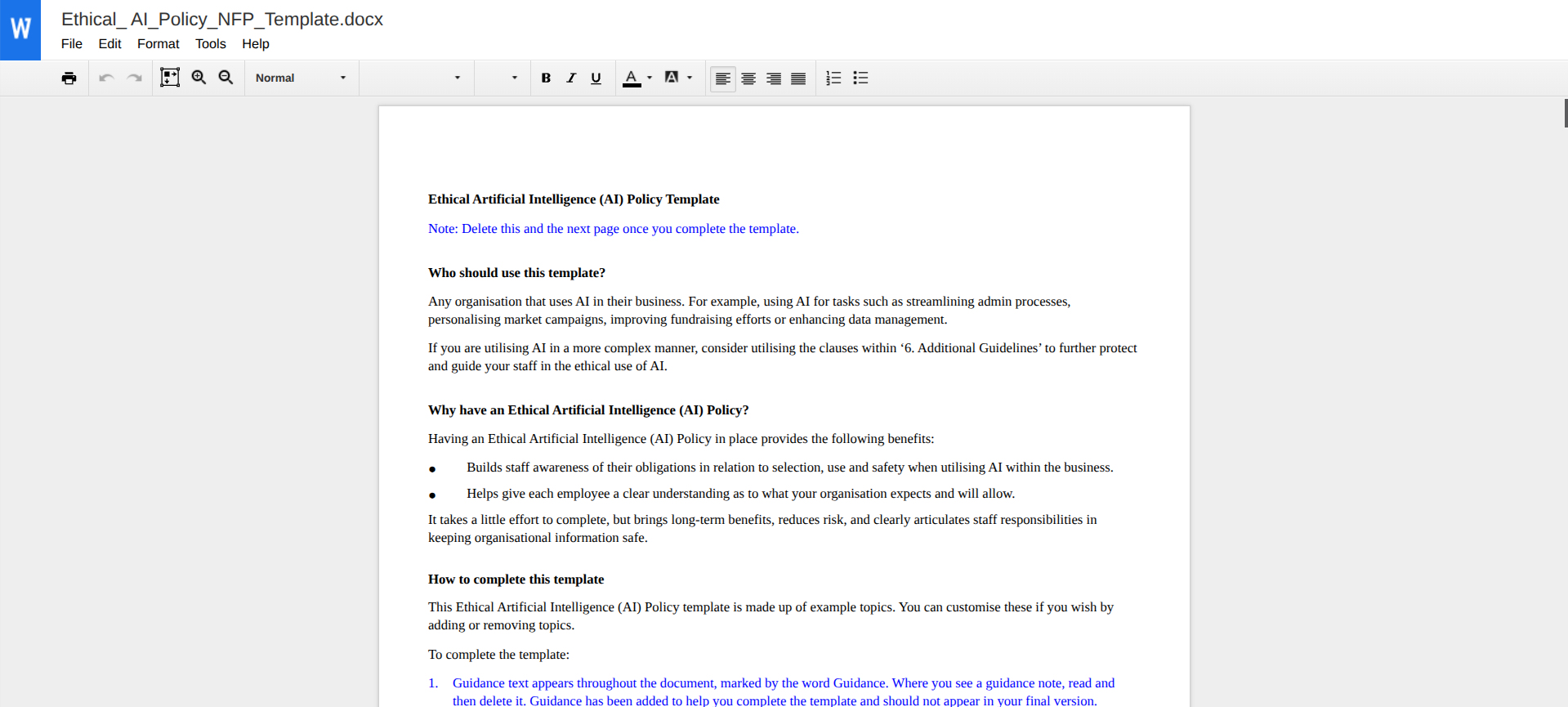 Ethical AI Policy Template