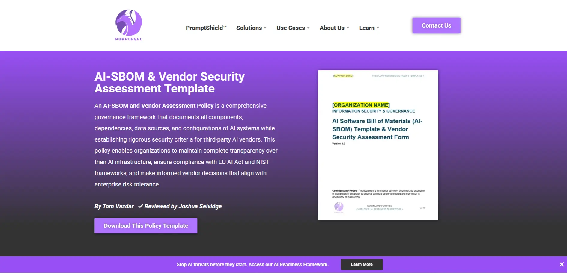 AI-SBOM & Vendor Security Assessment Template