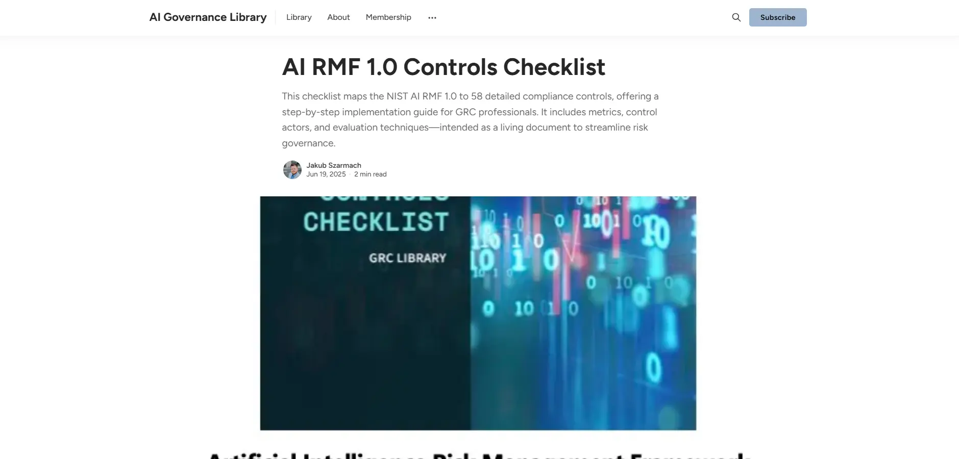 AI RMF 1.0 Controls Checklist