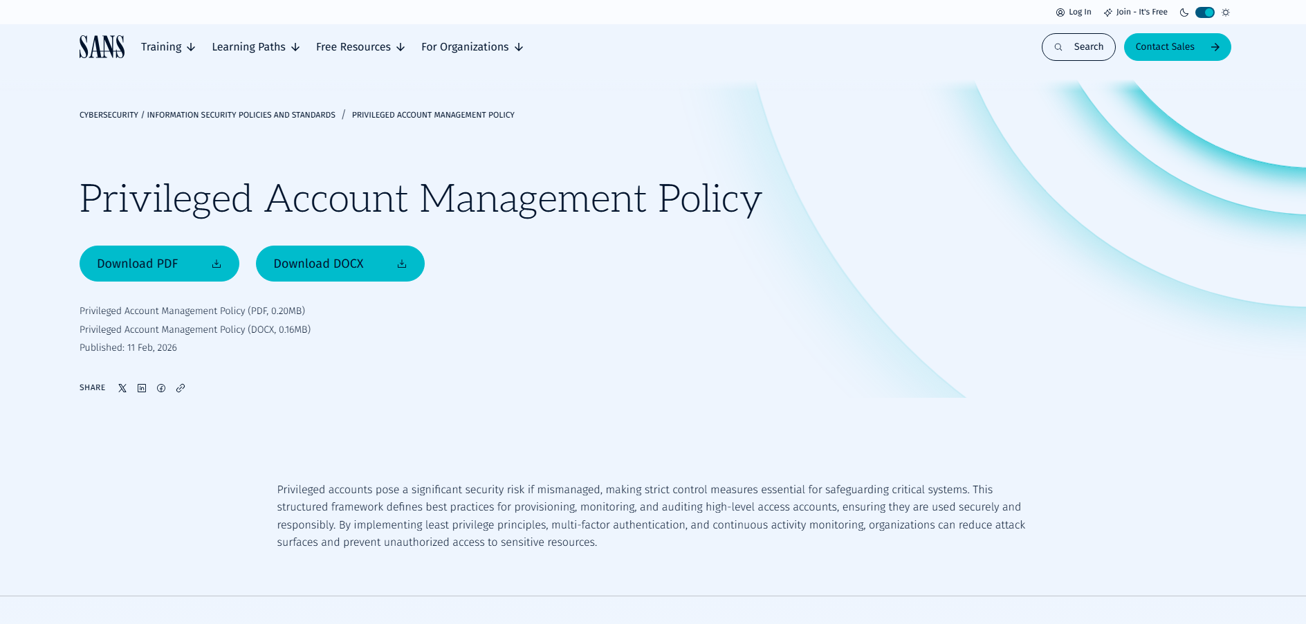 Privileged Account Management Policy