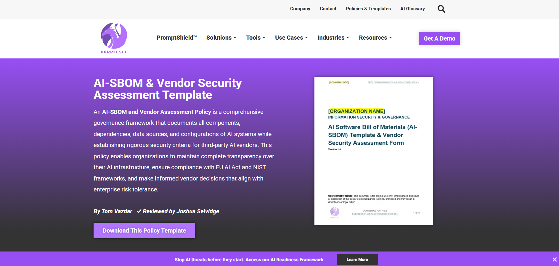 AI-SBOM & Vendor Security Assessment Template