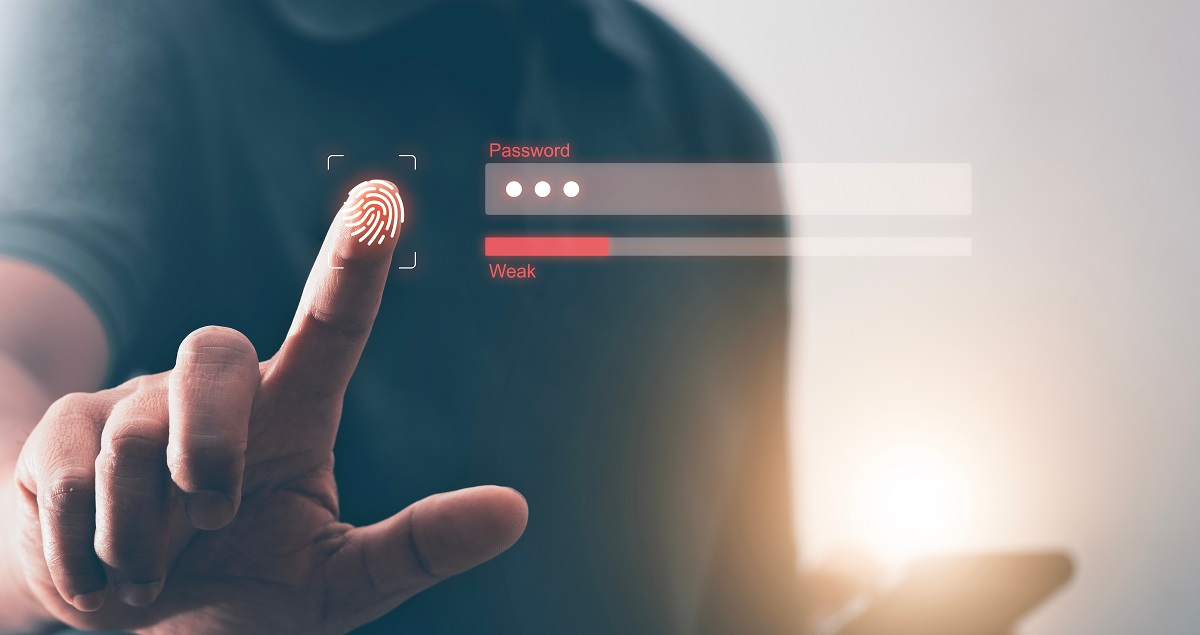 Biometric authentication with weak password indicator highlighting identity security risks in MCP environments