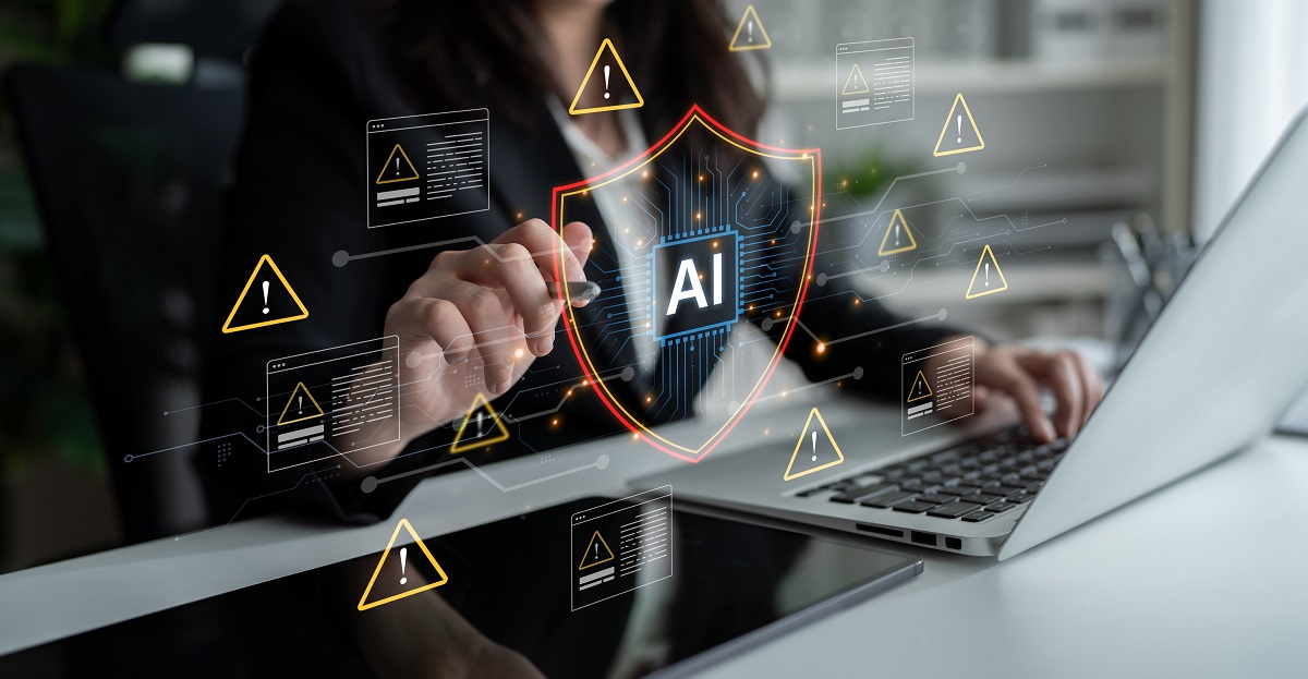 AI security monitoring interface highlighting AI risk detection, alerts, and enterprise threat protection.