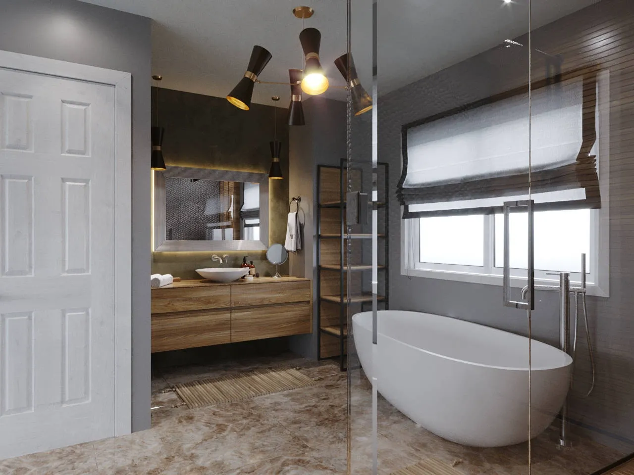 Freshly renovated bathroom with a modern sink, large mirror, and neutral color palette.
