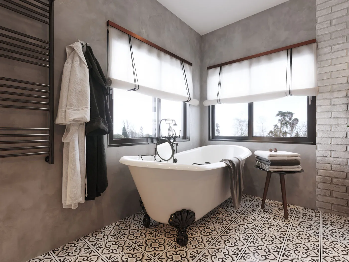 Luxurious bath remodeling project with a freestanding tub and mosaic tile accent wall.