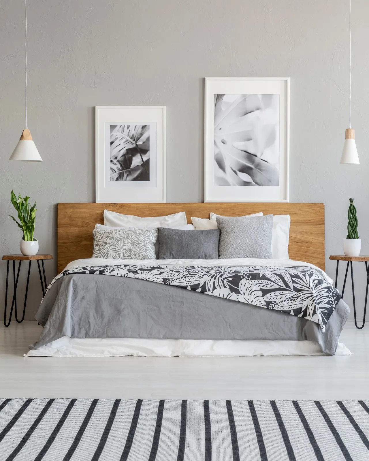 Grey paint interior of bedroom with carpet