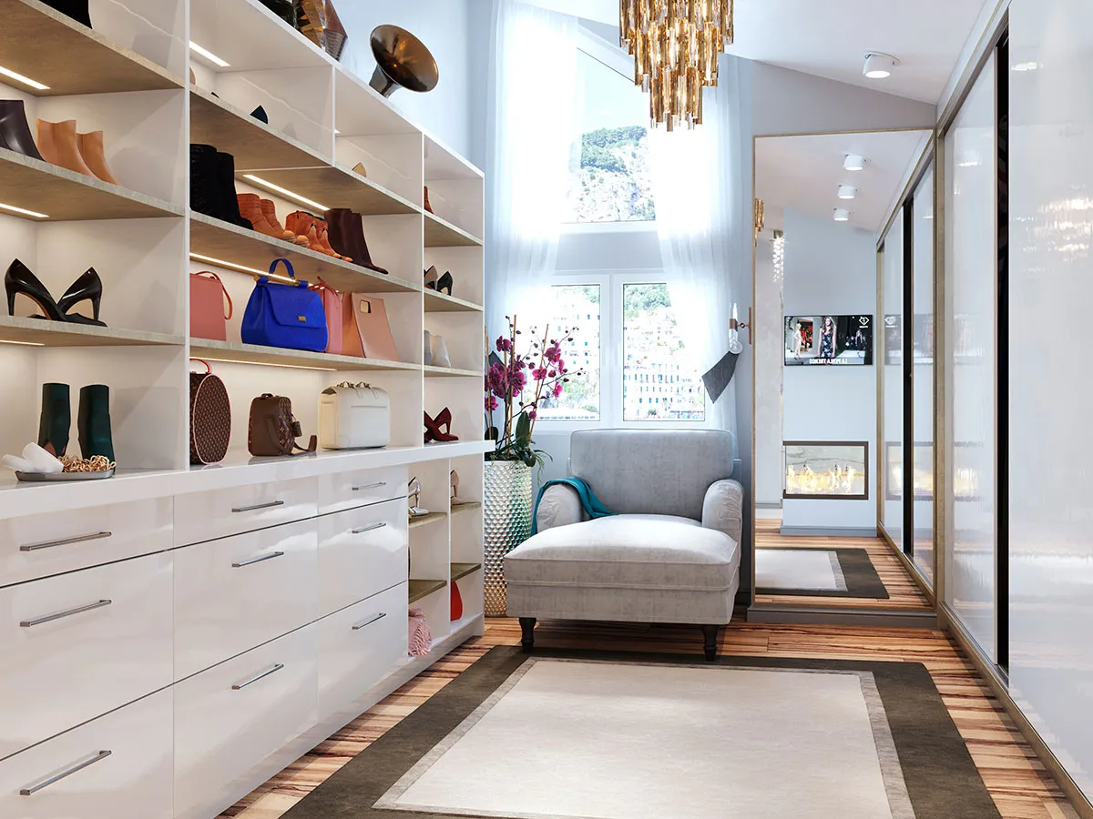 Luxurious walk-in closet added during a home addition, featuring ample storage space